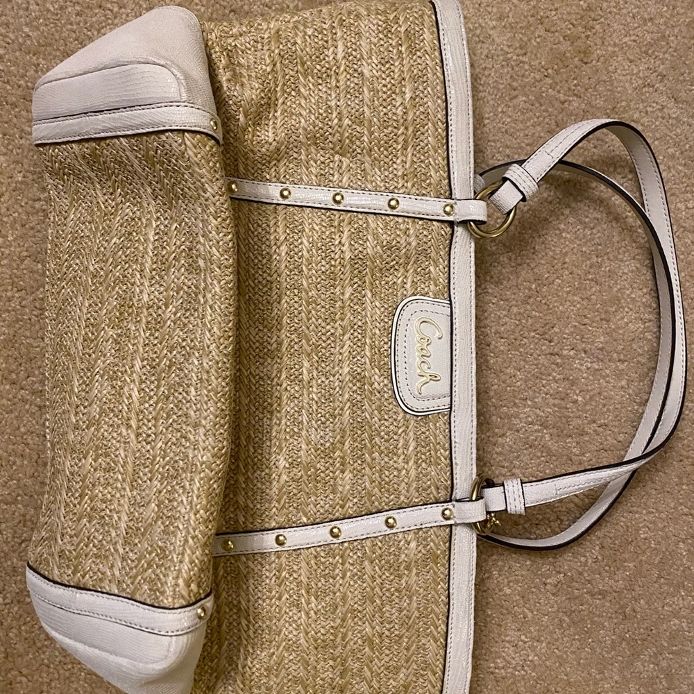 Tan straw Coach purse